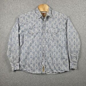Larry Mahan Shirt Mens 2XL Blue Paisley Western Pearl Snap Long Sleeve